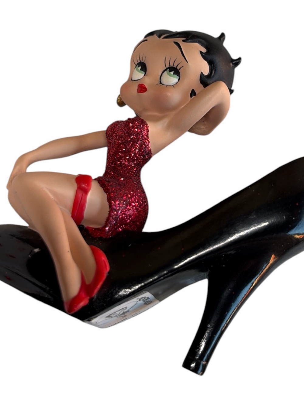 🔥 1999 Betty Boop Figurine Red Glitter Dress Black High Heel Shoe Box🔥